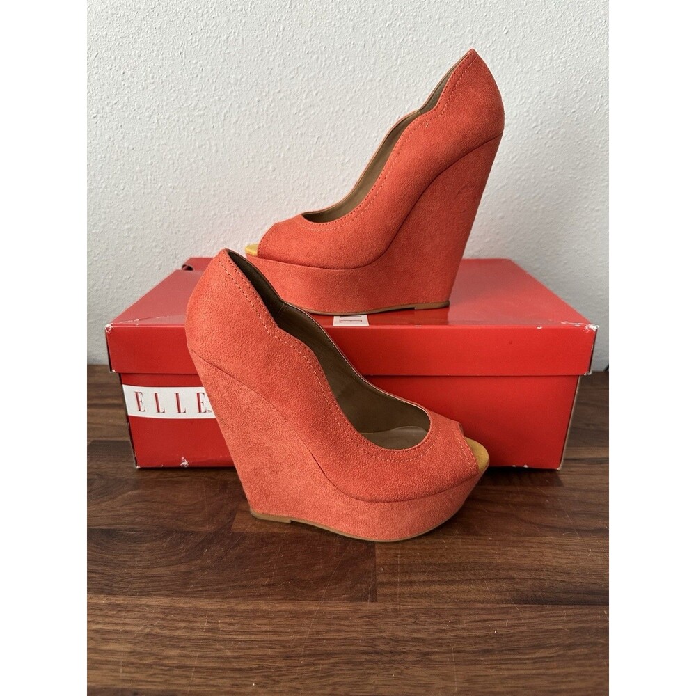 Elle Women’s Peep Toe Wedge Heels Orange Size 6 M Elfleuorange